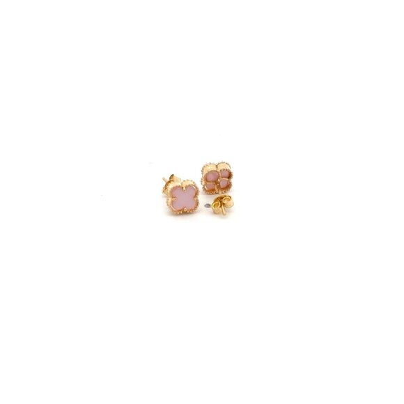18K Gold Earrings Flower Very Light Pink Rose Quartz - Picture 7 of 9